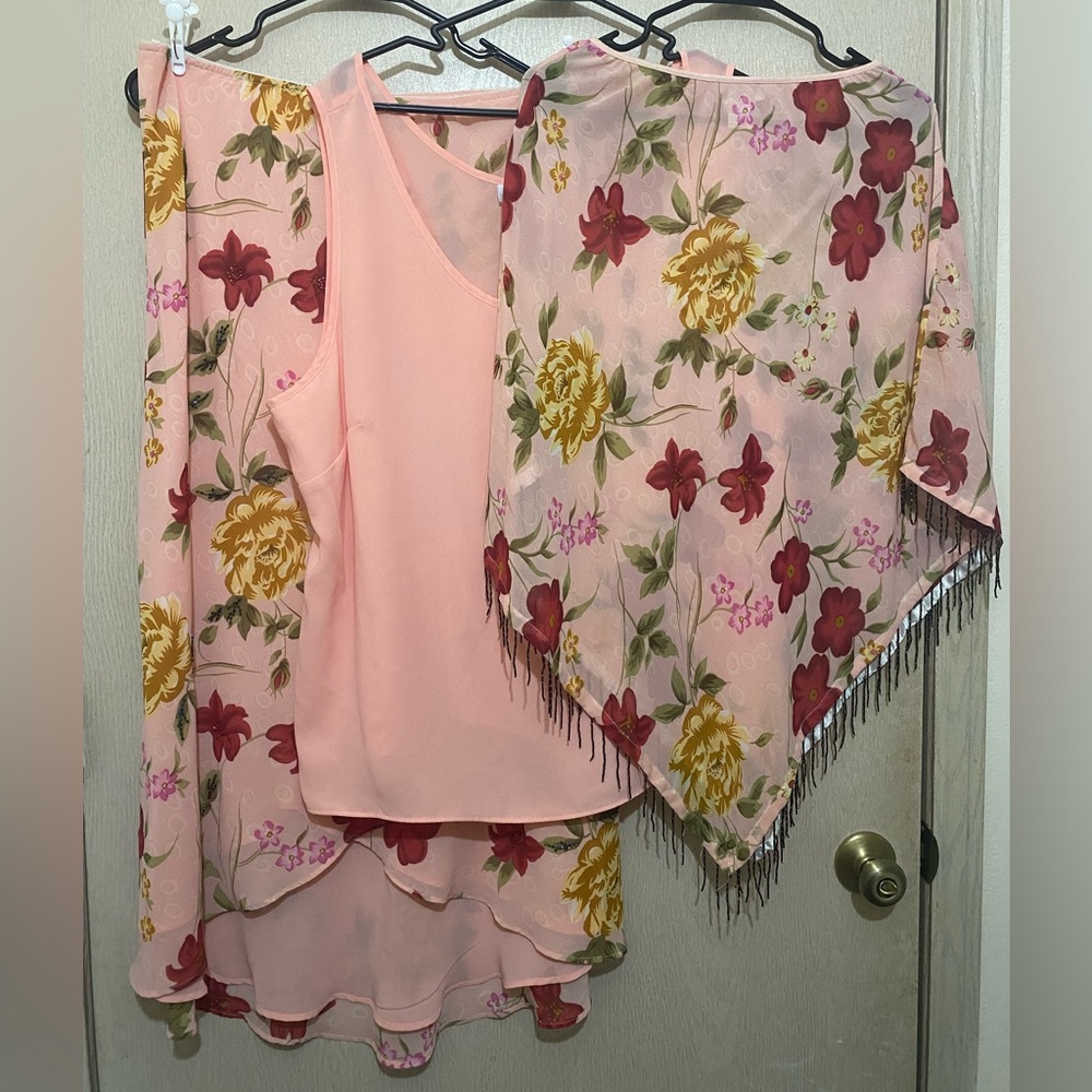 Vintage Three Piece Set - Skirt, Undershirt, and Shawl - AKC - Size 16W